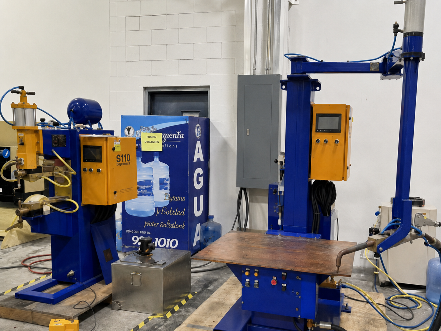 Spot welding stations on the factory floor